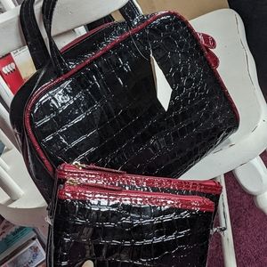 Faux Crocodile Embossed Handbag and Wallet Trio